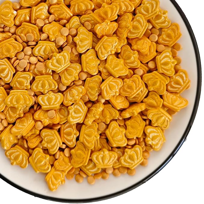 Edible Mardi Gras King Gold Crown Sprinkles for Baking Decorations, Cake Cookies Cupcake Topper Decorating
