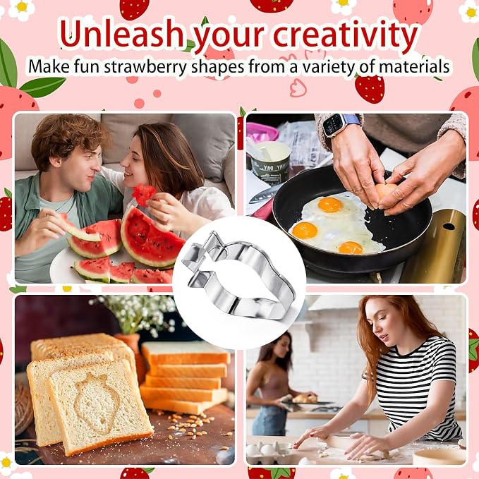 Strawberry Cookie Cutter Set, 2 Pack 3.15" Stainless Steel Strawberry Fondant Biscuit Cutter, Fruit Cookie Cutters for Summer Birthday Party Strawberries Lover Dishwasher Safe