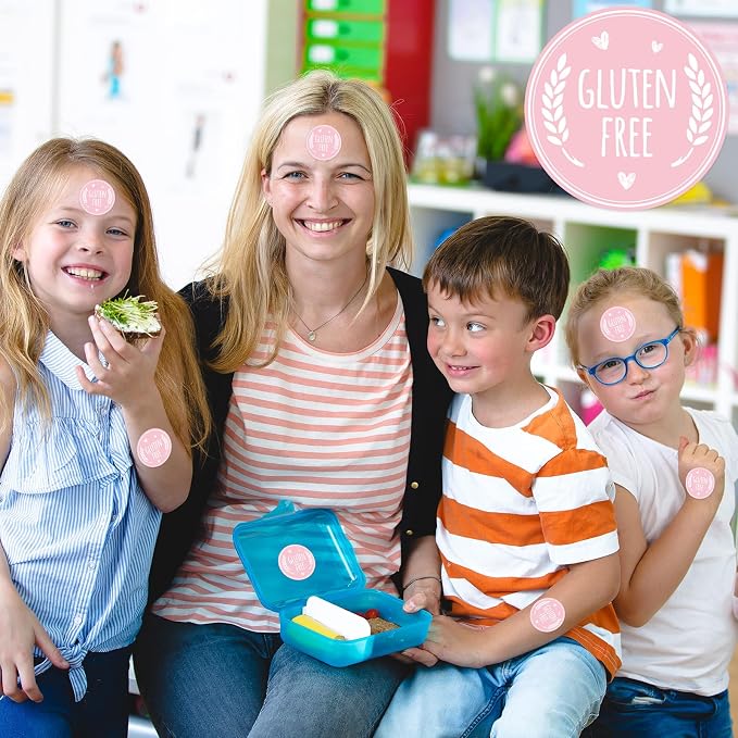 Louise Maelys Gluten Free Stickers 1.5 Inch Food Allergy Labels for Baking, Kitchen & Food Packaging with Wheat & Heart Design, Waterproof, Residue-Free 500PCS