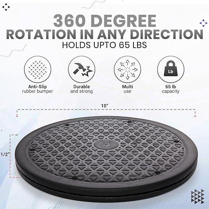 5 Pack 10 Inch Lazy Susan Turntable Organizer, Non Skid Large Lazy Susan Turntable for Cabinet, Computer or Laptop, Plastic Turn Table, Black - by RamPro