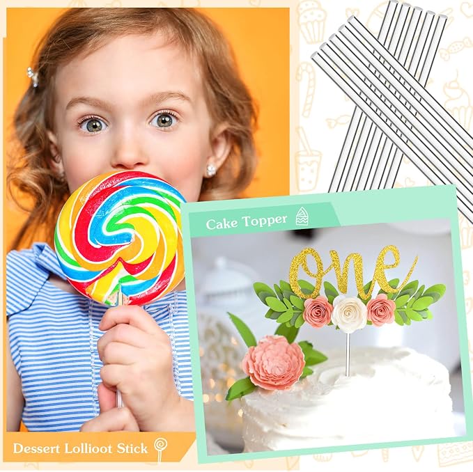 Zopeal 200 Pcs Acrylic Lollipop Sticks Clear Cake Pops Rods Cake Topper Candy Cupcake Treat Stick for Wedding Chocolate Cookie Dessert Handmade DIY Crafts Party Decor Gardening(8 x 0.12 Inches,Clear)