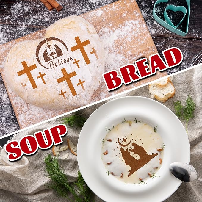 Whaline 15 Pcs Jesus’ Birth Bread Stencils Painting Stencils Christmas Nativity Christ Decorative Cake Baking Templates with Bead Chain for Xmas Holiday Party DIY Craft, 4.7 x 5.1 Inch