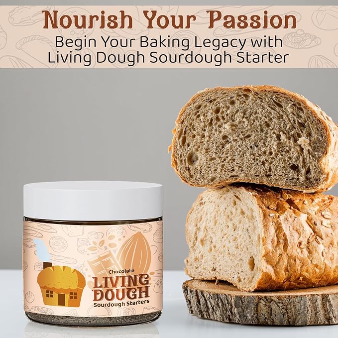 Living Dough - Chocolate Whole Wheat Sourdough Starter - Active & Live Cocoa Organic Sourdough Starter for Baking - For Artisan Bread, Sweet Rolls, Brownies, and More