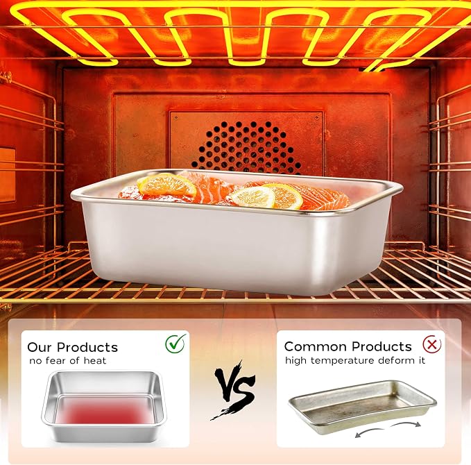 Onader 12¾ x 10 Inch Deep Lasagna Baking Pans Set of 2, Stainless Steel Rectangle Cake Pan, Dishwasher Safe