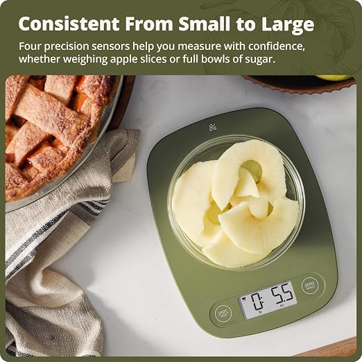 Greater Goods Food Scale – Digital Kitchen Scale, 1g Precision, Easy-Tare & Quick Conversion, Slim Compact Design, Durable & Portable | Ideal for Cooking, Baking & Meal Prep (Moss Green)