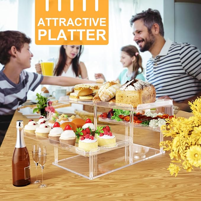 Bakzon 3 Tier Serving Tray for Entertaining, Acrylic Dessert Table Display Set for Party Supplies, Serving Platters and Trays for Food, Cupcake Buffet Dessert Risers Stands for Weddings Baby Shower