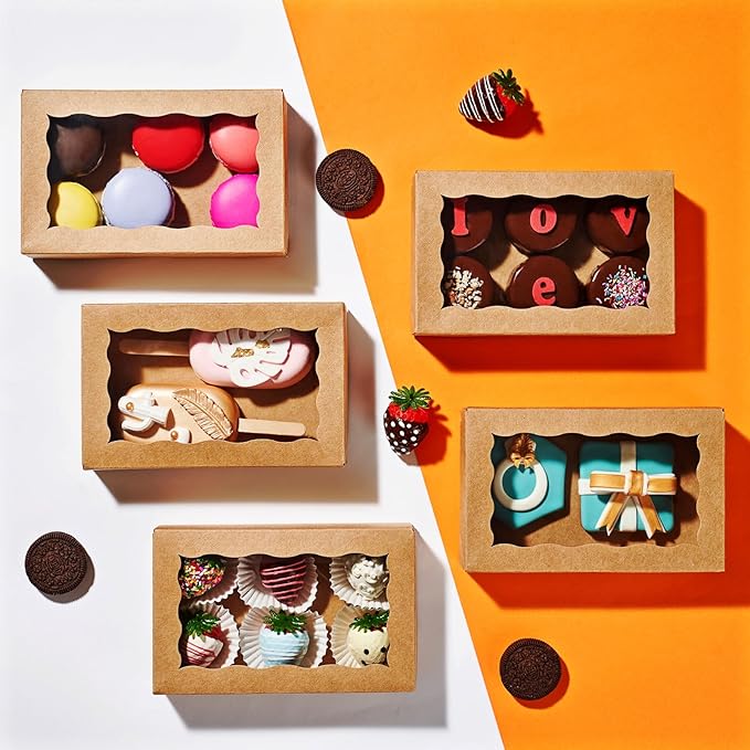 100PCS 7x4.3x1.5 Inch Plastic Clear Cookie Boxes with Window Chocolate Truffle Orec Pastry Bakery Dount Boxes Browine Soap Treat Boxes for Party Favors Wedding Christmas Valentine's