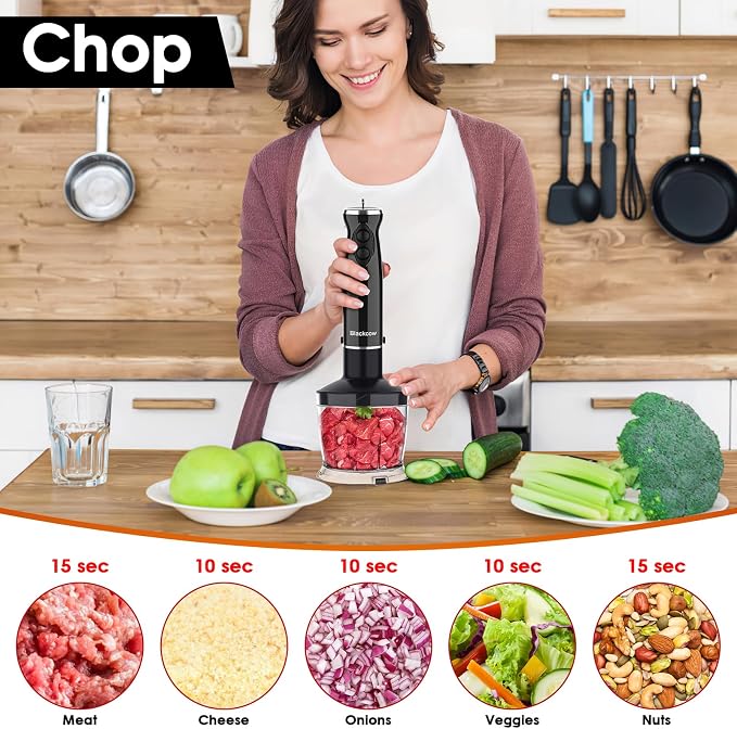 Immersion Blender Set for Kitchen,500W Extra Quiet Emulsion Blender Handheld,12 Speed Electric Hand Mixer with BPA Free Attachments:Chopper Bowl,Whisk,Milk Frother,Measuring Cup