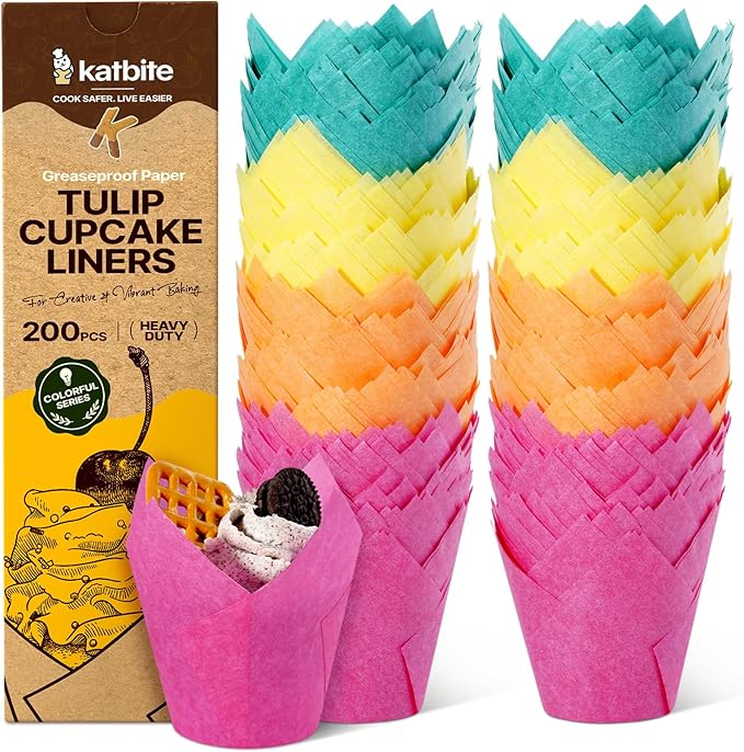 Katbite Tulip Cupcake Liners 200PCS, Muffin Liners Baking Cups, Cupcake Wrapper for Party, Wedding, Birthday