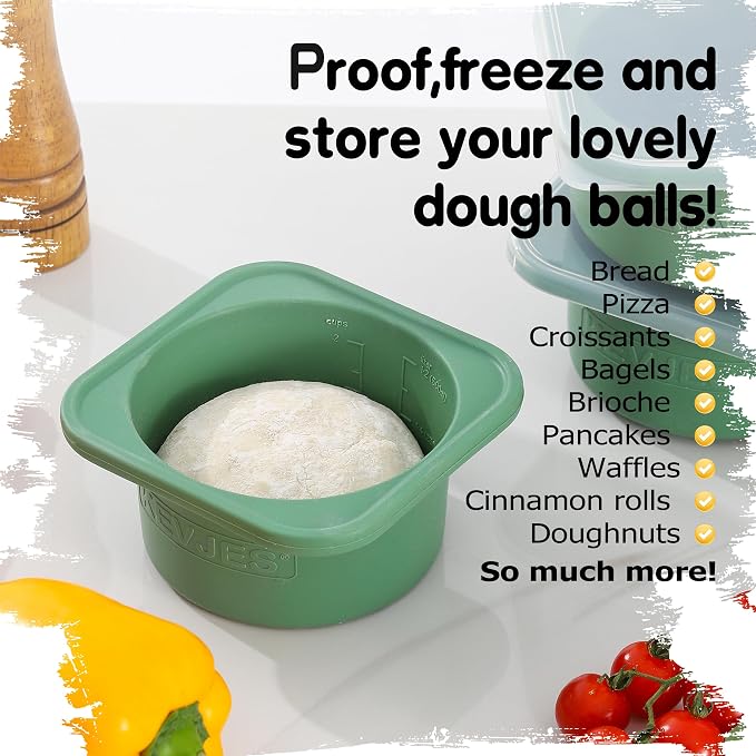 PLUS 1000ml Pizza Dough Proofing Containers for DIY family Artisan Pizza, Food Grade Silicone Stackable Boxes with Lids, Freezer, Fridge, Dishwasher Safe,4sets (Green)