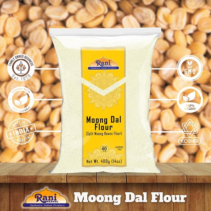 Rani Moong Flour (Mung Bean Flour, Green Gram Flour) 14oz (400g) ~ All Natural | Vegan | Gluten Friendly | NON-GMO | Kosher | Indian Origin