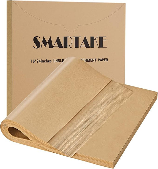 SMARTAKE 200 Pcs Parchment Paper Baking Sheets, 16x24 Inches Non-Stick Precut Baking Parchment, for Baking Grilling Air FSteaming Bread Cup Cake Cookie and More (Unbleached)