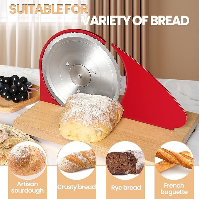 Brvclon Manual Bread Slicer for Homemade Sourdough,Adjustable Thickness,Hand Crank Bread Slicer with Stainless Steel Blade, Aluminum Alloy Frame & Solid Wood Base with Natural Wood Veneer Finish