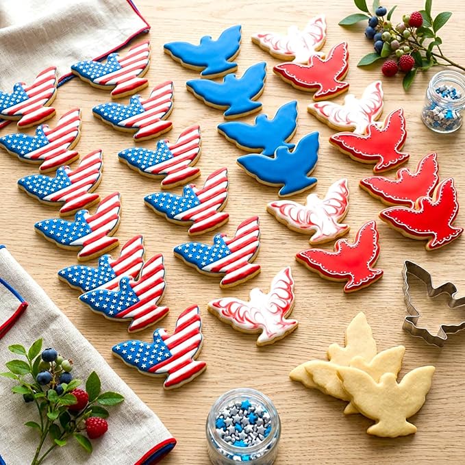 4th of July Cookie Cutters 8Pcs Large Size, National Shapes Metal Biscuit Fondant Cutters for Celebration, Hat Map Flag Eagle Star Cookie Molds Set