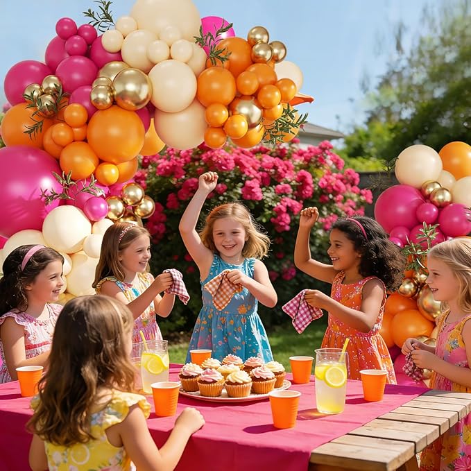 Pink and Orange Balloon Arch Kit Tropical Luau Balloon Garland Arch Kit with Orange Hot Pink Gold Ivory White Balloons for Hawaiian Beach Theme Baby Shower Bridal Shower Birthday Party Decorations