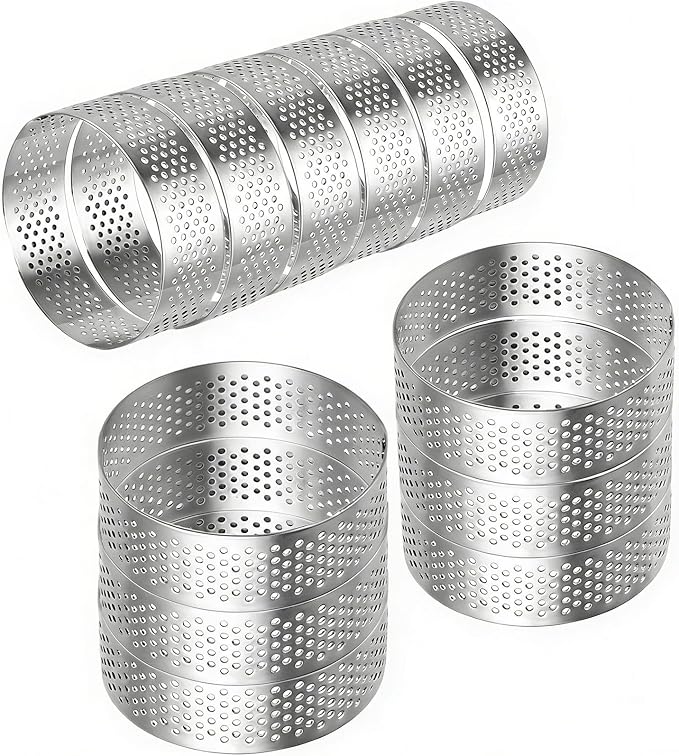 DATANYA 12Packs Tart Rings Perforated Tart Ring, Stainless Steel Cake Rings 3.5Inch Round Mousse Ring Molds for Baking Cooking Dessert, small fruit tartet crust
