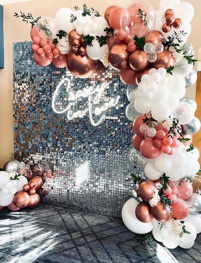 Rose Gold Balloon Garland Arch Kit, Metallic Rose Gold Pearl White and Glitter Confetti Balloons, Rose Gold Party Decor for Wedding Backdrop, Birthday, Baby Shower, Photo Booth, Retirement Party Decor