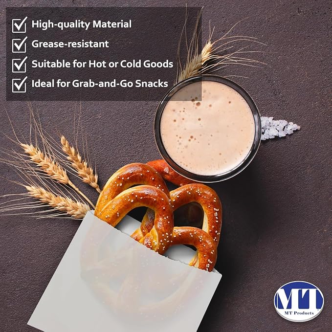 MT Products White Wax Cookie Bags 6" x 4.5" - Grease Resistant Paper Bakery Bags - Pack of 450