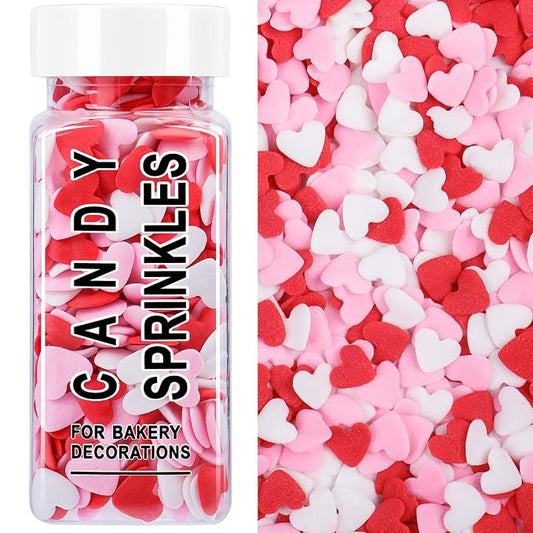 Heart Sprinkles For Cake Decorating, Red Pink and White Edible Heart Shaped Sprinkles, Christmas Valentines Sprinkle Candy for Baking, Ice Cream, Cookies, Cupcake Topper