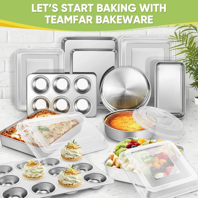 TeamFar Stainless Steel Baking Sheet, 20’’ x 14’’ Large Baking Sheet Pan Bakeware Set Cookie Sheets for Baking, Roasting, Cooking, Non Toxic, Mirror Finish & Dishwasher Safe