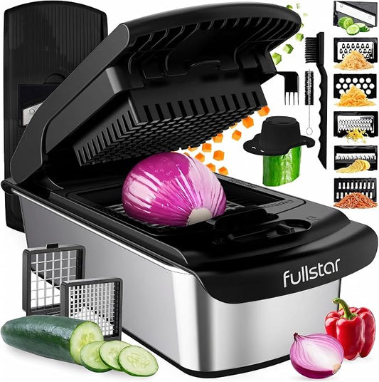 Fullstar Pro Original Vegetable Chopper & Mandoline - Chopper & Mandoline Lids - Food Chopper with Container, Fruit Slicer, Onion Dicer - All-in-One Prep Tool - Kitchen Gadgets & Gifts (8 in 1, Steel)