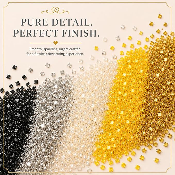 Confect Sparkling Sugar Sprinkle Mix – Edible Black, Silver, White, Yellow & Champagne Gold Sugar Crystals – Decorative Baking Toppings for Cakes, Cupcakes & Cookies – Vegan, Gluten-Free, Nut-Free, Soy-Free, Dairy-Free, Palm Oil-Free -Dye-Free-5 Oz