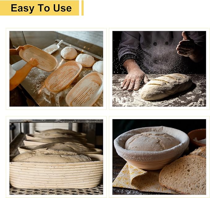 Geetery 6 Pack Bread Banneton Proofing Baskets 10 Inch Oval and 9 Inch Round Rattan Sourdough Baskets Dough Proofing Bowls with Liners and Dough Scraper for Home Sourdough Bread Baking Supplies