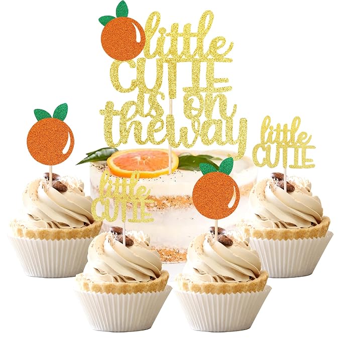 25 Pack Little Cutie Cupcake Toppers with Little Cutie is on the Way Cake Topper Pick Decorations for Fruit Citrus Theme Baby Shower Kids Birthday Supplies