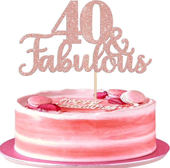 1 PCS 40 & Fabulous Cake Topper Glitter Forty and Fabulous Cake Toppers Happy 40th Birthday Cake Pick for 40th Wedding Anniversary Birthday Party Cake Decorations Supplies Rose Gold