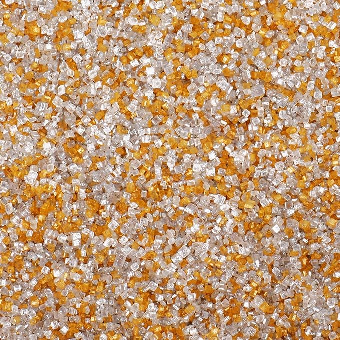 Gold Silver White Sanding Sugar Sprinkles Mix, 4.6 oz Edible Sparkling Sugar Crystals for Baking Topping, Cupcakes, Cookies, Ice Cream & Cake Decorating, Wedding Graduation Party Christmas Supplies