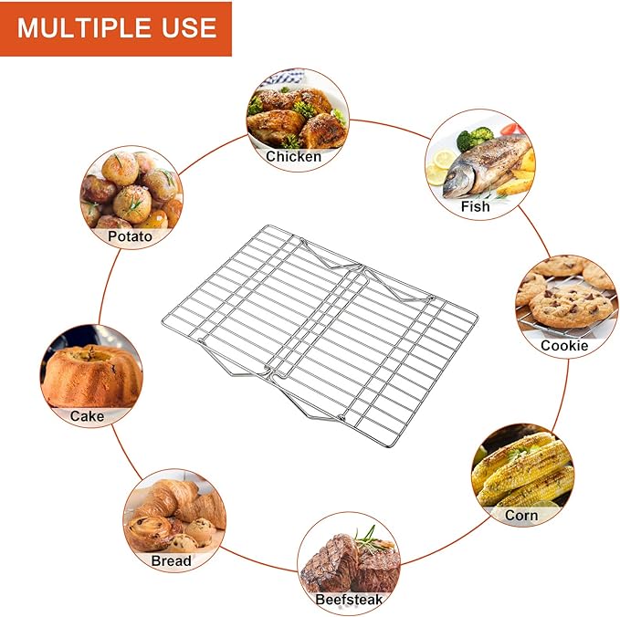 P&P CHEF Cooling Rack, 5-Tier Stainless Steel Stackable Baking Cooking Racks for Cooling Roasting Grilling, Collapsible & Heavy Duty, Oven Safe & Easy Clean, 16.5" x 11.4", Silver