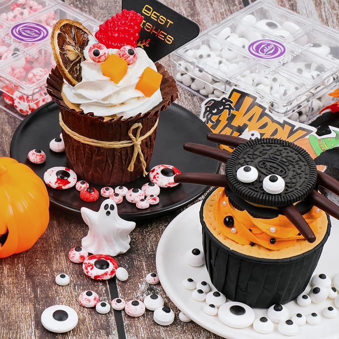 Halloween Sprinkles Edible Candy Eyes, 130g/4.6oz Bloody Red Eyeball Sprinkles for Decorating, Cupcake, Ice Cream, Donuts toppers 7mm 1cm 2cm