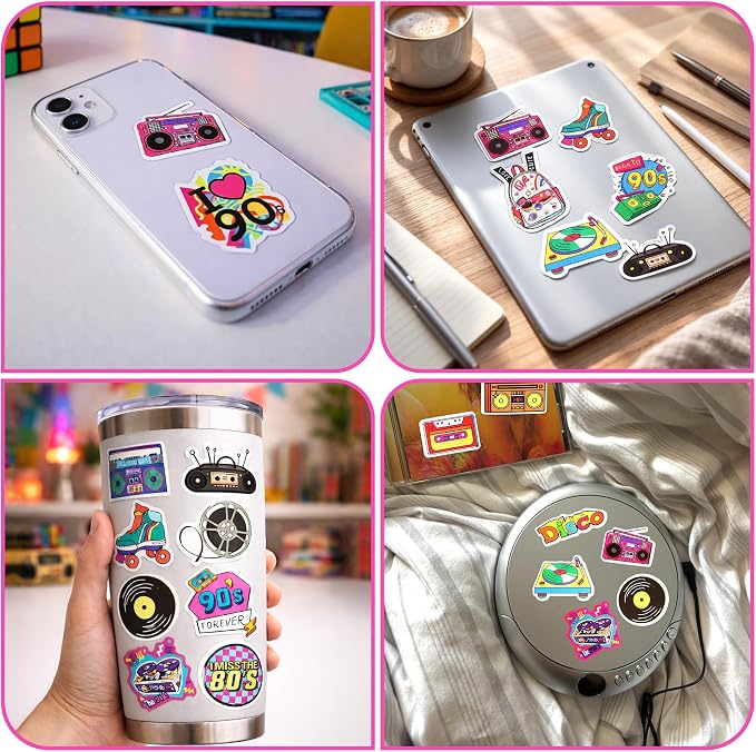70 Pcs 8090s Retro Sticker Pack for Adults, Waterproof Vinyl Decals for Laptop Water Bottles and Journal