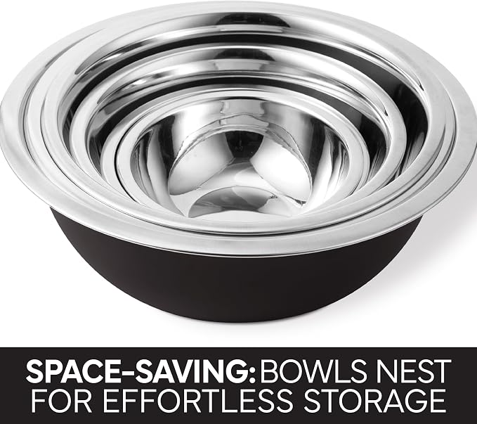 COOK WITH COLOR Stainless Steel Mixing Bowls Set - Nesting Bowls, 6 Pieces, Black