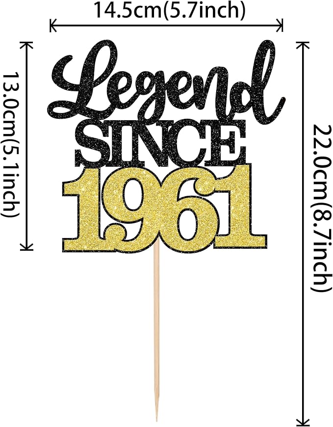 1 PCS Legend Since 1961 Cake Topper Black Gold Glitter Sixty Five Happy 65th Birthday Cake Pick Hello 65 Cheers to 65 Years Cake Decoration for 65th Birthday Anniversary Party Decorations Supplies
