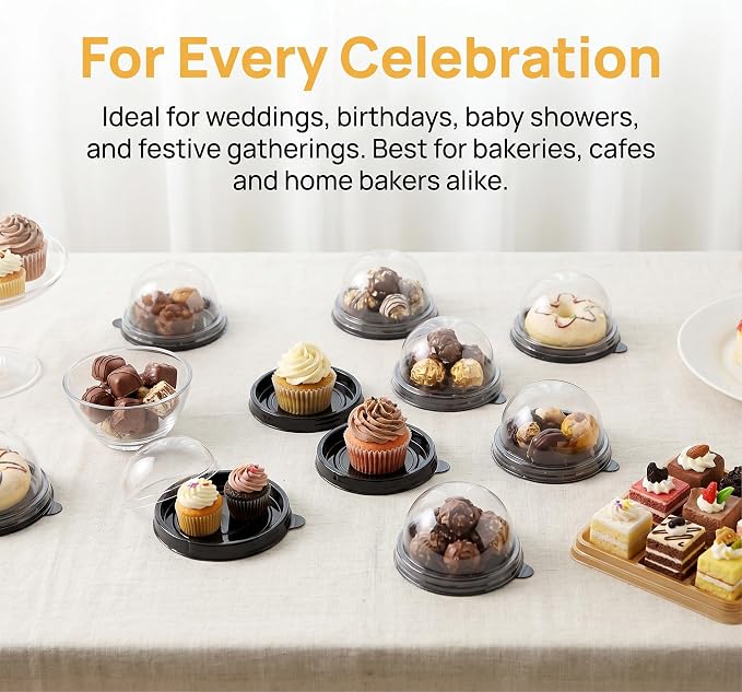 200 Pack Clear Plastic Mini Cupcake Containers, Single Cupcake Boxes with Dome Lids, Disposable Muffin Pastry Dessert Holders for Wedding, Birthday, Party, and Bakery