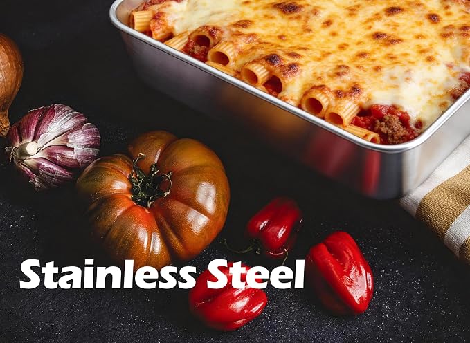 Leonyo Stainless Steel 8x8 Baking Pan, 2 Pack Metal 8IN x 8IN Square Cake Pans, Commercial Brownie Pans Baking Dish for Cornbread, Banana Bread, Lemon Bars, Dishwasher Safe
