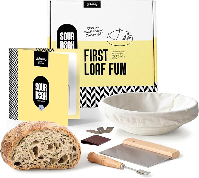 Baketivity Sourdough Bread Loaf Kit for Beginners – Sourdough Making Kit with Scoring & Baking Tools – Family Activity to Learn Artisan Bread at Home, Birthday Gift for Kids