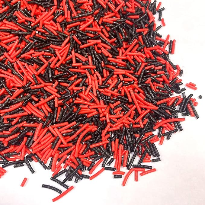 Sentovac Red Black Jimmies Sprinkles Edible for Cake Decorating Red Black Sprinkles Sugar Candy Cookie Cupcake Topper Ice Cream Baking Decorations Halloween Christmas Supplies 3.53oz