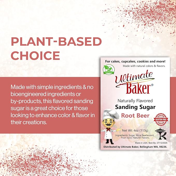 Ultimate Baker Flavored Sanding Sugar (1x4oz) - Burst of Flavor & Color for Cakes, Cookies & More, All-Natural, Perfect for Baking & Decorating or as a Flavored Coffee Sugar (Root Beer)