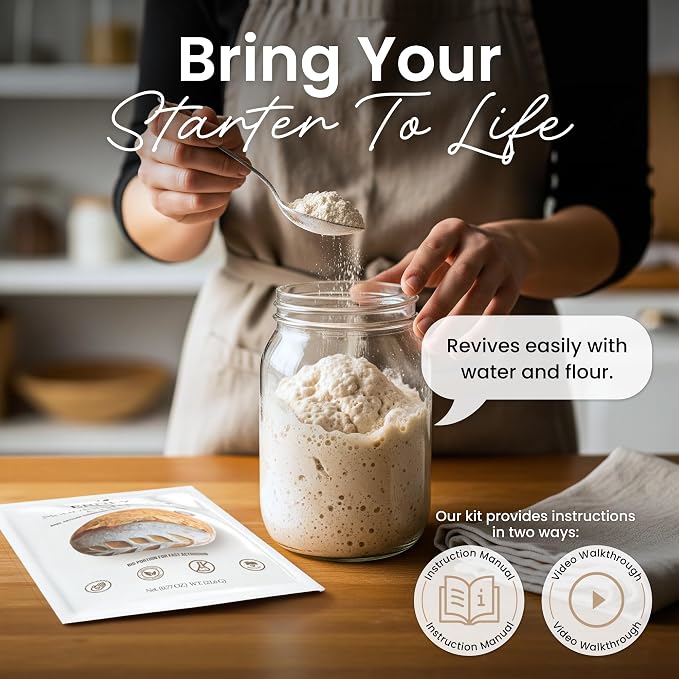 ERNEY Dehydrated Sourdough Starter for Bread Making - Perfect Rise Sourdough Bread Flour with Instruction - Versatile Homemade Pastry Flour Perfect for Artisan Loaf Pizza Muffins - 1 pack