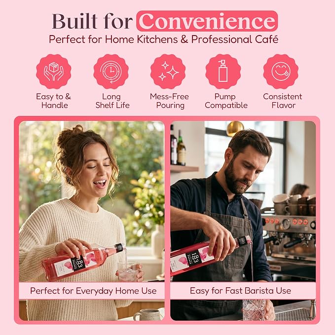 1883 Lavender, Rose, Hibiscus Syrups with Pumps (Floral Flavors) for Coffee & Drinks – 1 Liter Plastic Bottles (Pack of 3)