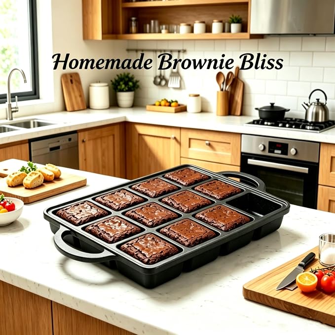 Flavehc 2Pack Cast Iron Brownie Pan with Dividers Individual 12 Cup Cavity Cast Iron Baking Pan for Brownies Square Muffin Pans Molds