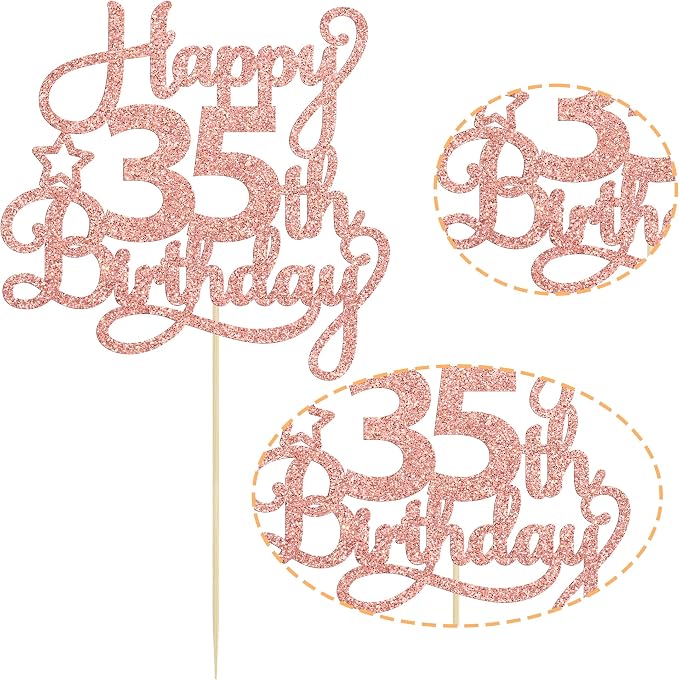 1 Pack Happy 35th Birthday Cake Topper Rose Gold Glitter 35 & Fabulous Cheers to 35 Years Old Birthday Cake Pick for Celebrating 35th Birthday Anniversary Party Cake Decorations Supplies
