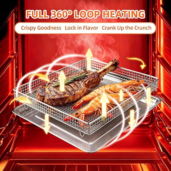 2Pcs Steel Air Fryer Tray Replacement for Cuisinar TOA-060/065 Toaster Oven | 12.4"x11" Basket and Tray Baking Sheet Pan Convection Oven Accessories Parts for Baking & Cookie Sheets/Broiling, Non‑Stick