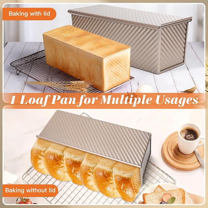 4 Pcs Bread Loaf Pan with Lid, 2.2LB/1LB/0.8LB/0.5LB Dough Capacity Pullman Loaf Pan, Non-Stick Sandwich Bread Loaf Pans, Carbon Steel Bread Pans,Toast Box for Sandwiches, Breads, Sourdough