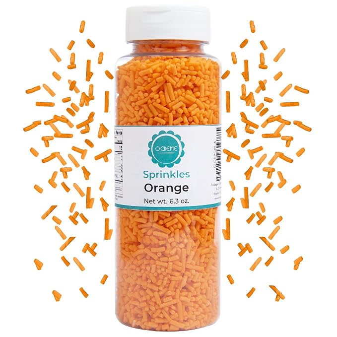 O’Creme Orange Sprinkles – 6.3oz for Cake Decorating – Kosher Pastel Sprinkles for Cupcakes, Cookies, Cakes, Ice Cream – Easy-Pour Jar