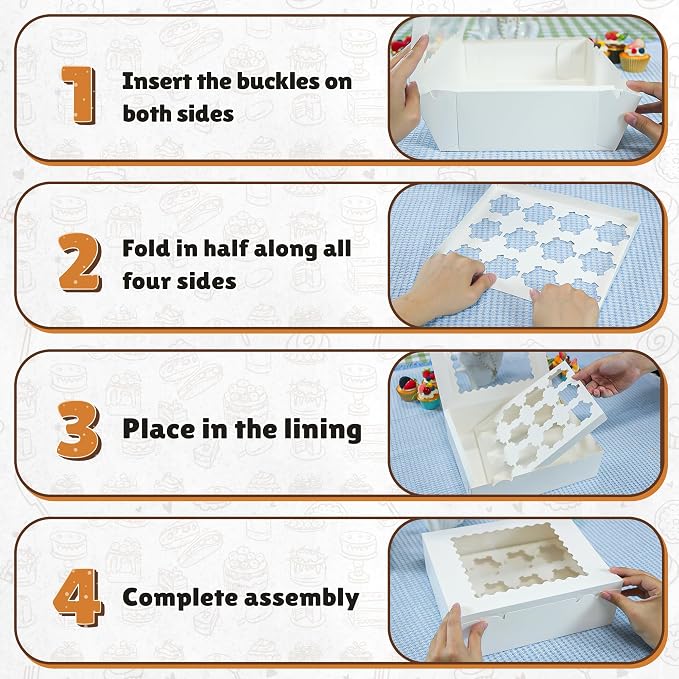RYDDOY 12 Pack Cupcake Boxes, Hold 12 Standard Cupcakes, Cupcake Containers with Window and Inserts, High Grade Cupcake Holder, for Birthday Holiday Party, Supplies for Cupcakes, Desserts and More