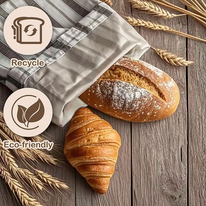 Premium Bread Bags for Homemade Loaves, XL Reusable Linen with Plastic Lining, Equipped with Convenient Drawstring for Ultimate Freshness, BPA-Free, Ideal for Sourdough & Artisan Breads, 1 PCS