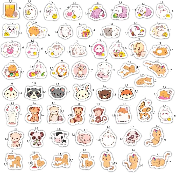 BulbaCraft Kawaii Animal Stickers - Cute Decals for Water Bottles – Cartoon Animal Stickers - Cute Japanese Kawaii Decals, Gifts for Women & Men